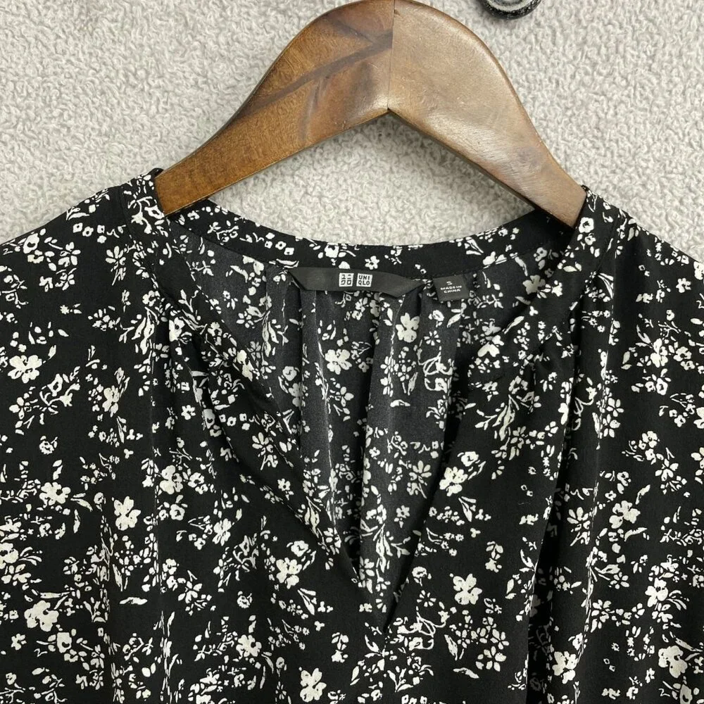Uniqlo Sleeveless Black & White Floral Midi Dress Polyester M0076 - Picture 6 of 11
